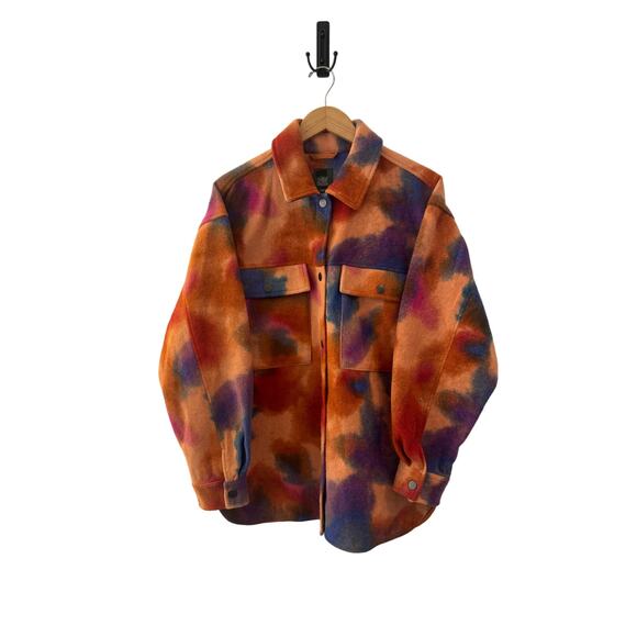 wild fable Jackets & Blazers - Wild Fable Women M Jacket Orange Tie-Dye Shacket Cozy Oversized Funky Cozy